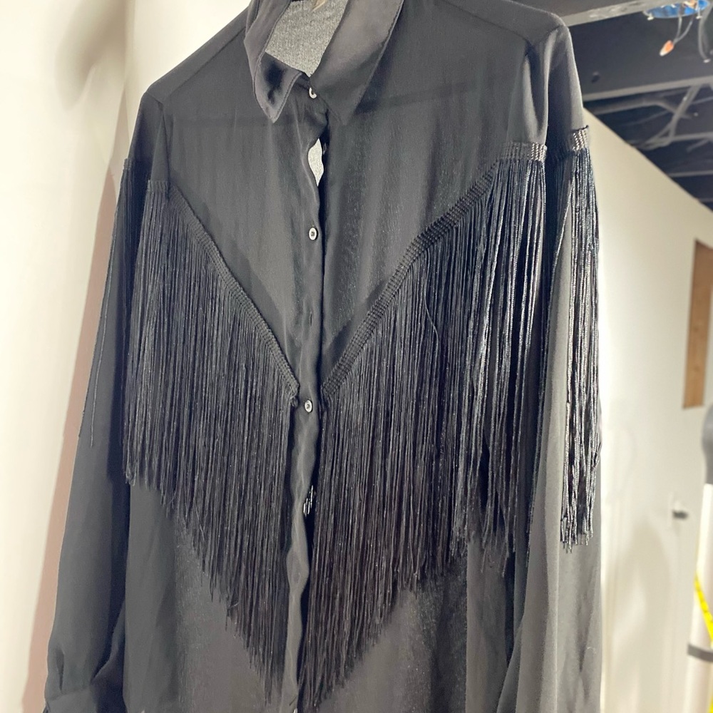 Vintage Black Fringe Button Down Shirt